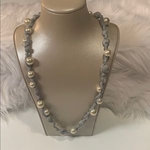 J Crew Gray Pearl Ribbon Necklace
